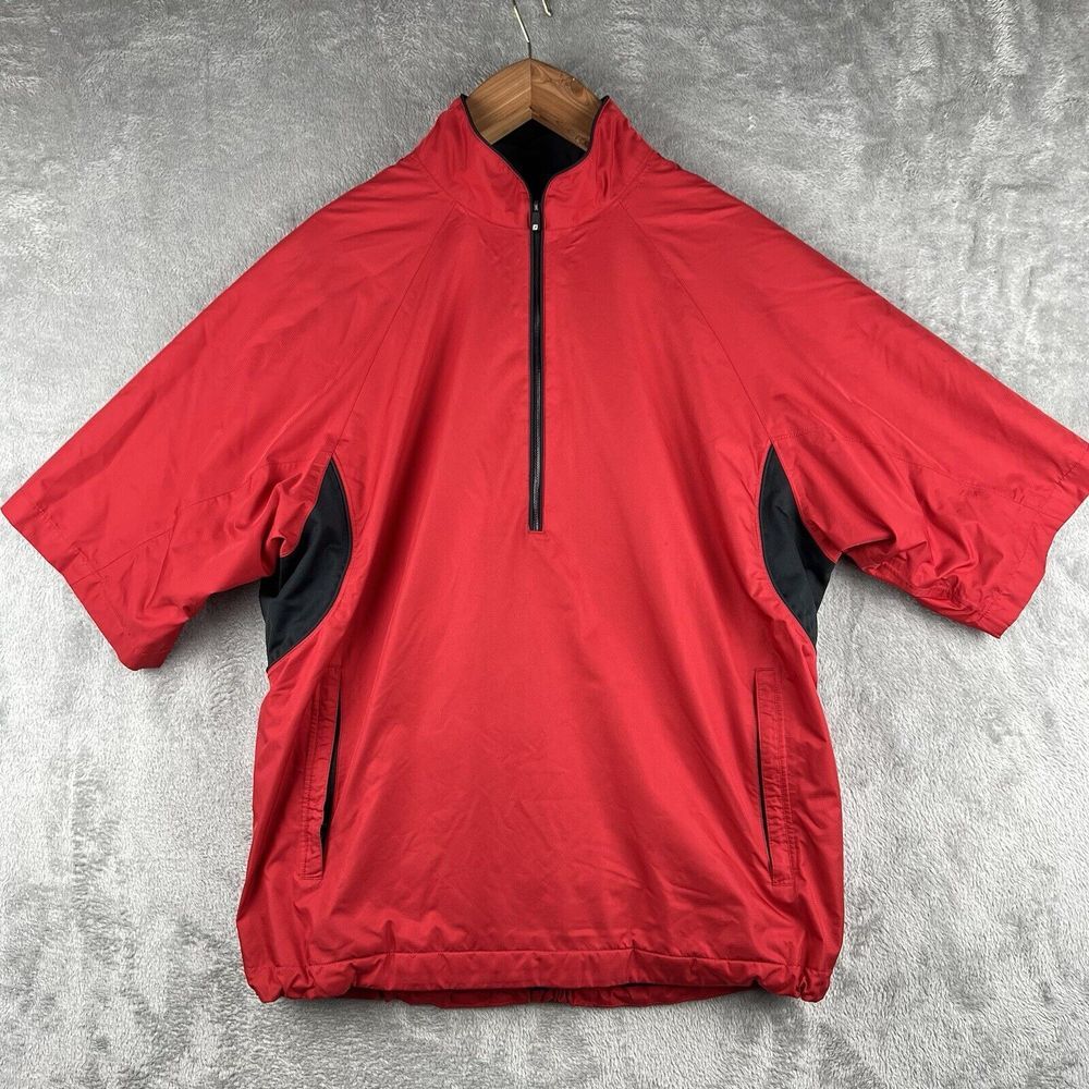 FootJoy Dryjoys Golf Short Sleeve 1/2 Zip Pullover Mens L Red Black Polyester
